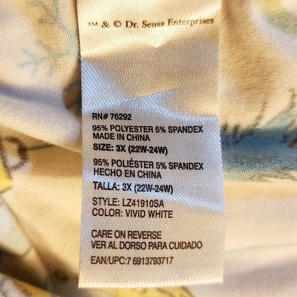 Dr Seuss “The Grinch” Christmas PJ Set Pajamas Women's 3X White All Over Print - Picture 13 of 13